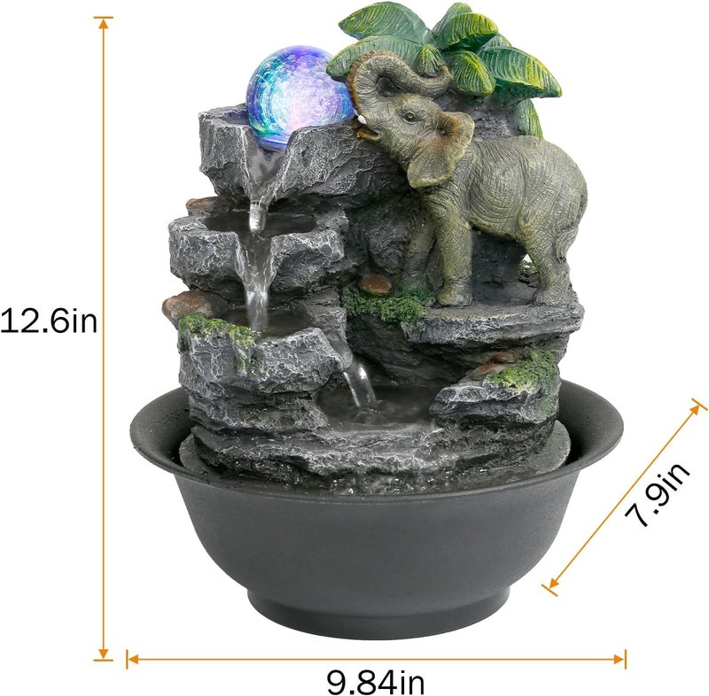 BEAMNOVA Tabletop Fountain,Relaxation Water Feature Feng Shui Indoor Fountain of Elephant Sculpture with Colorful Spinning Ball for Home Office Desktop Décor - Image 2